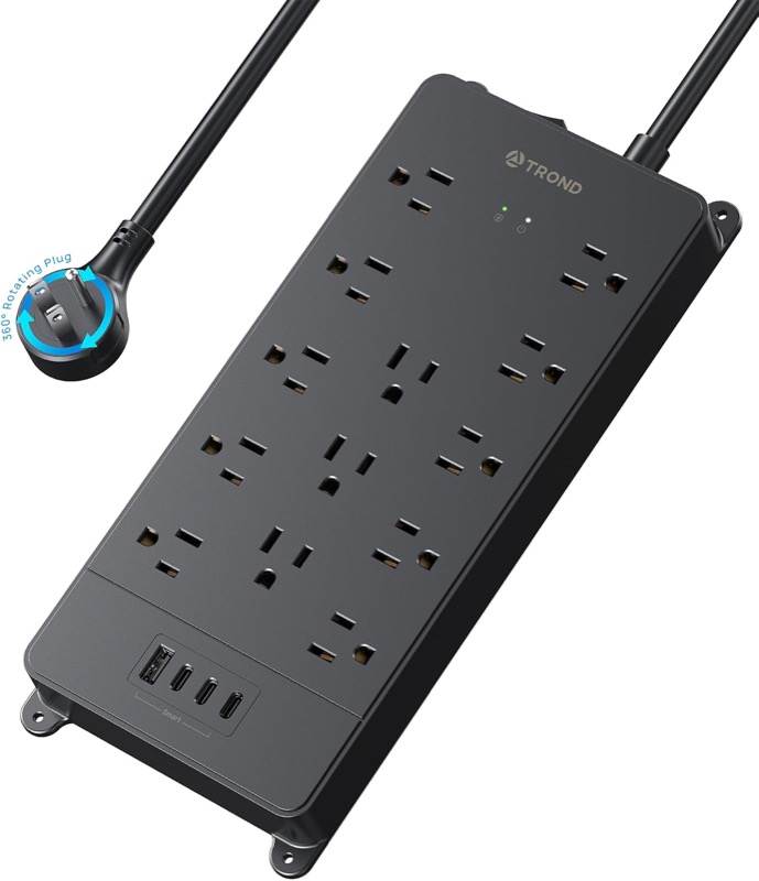 TROND 360-degree rotating flat plug power strip